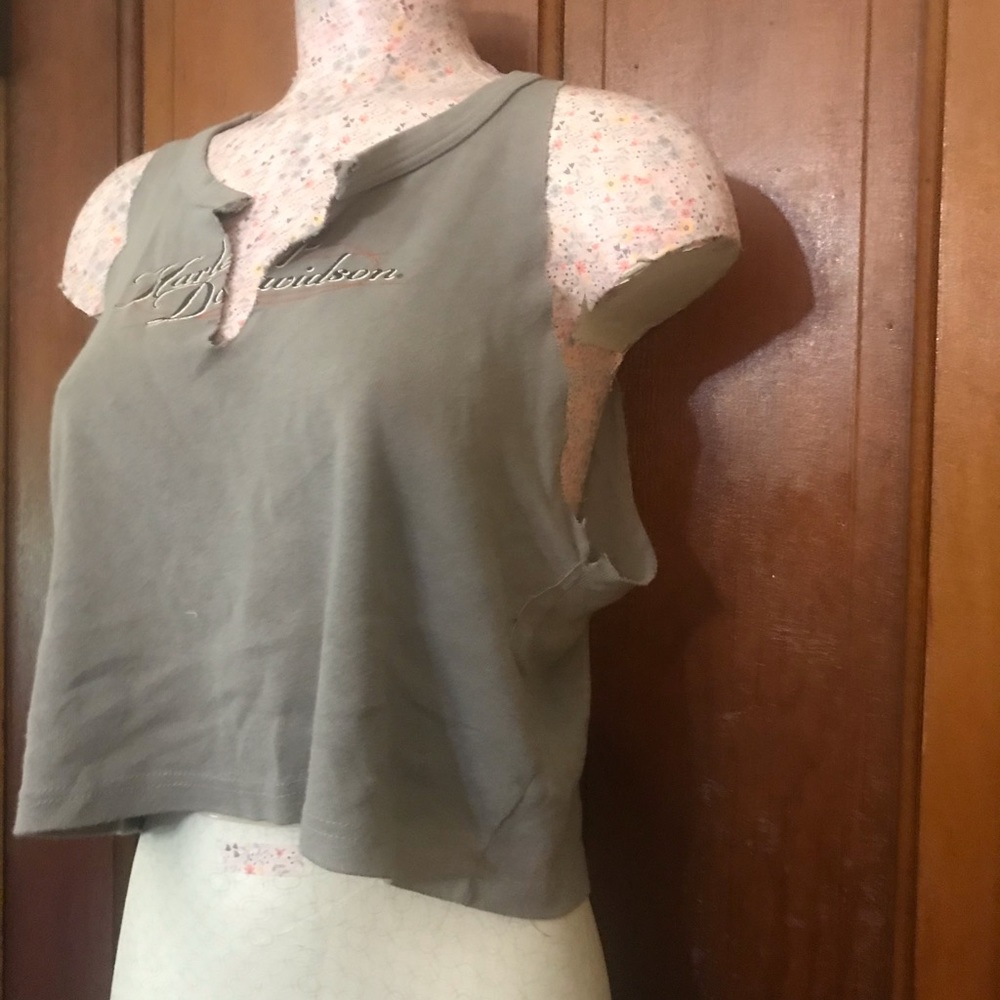 Distressed cropped Harley Davidson cut sleeveless